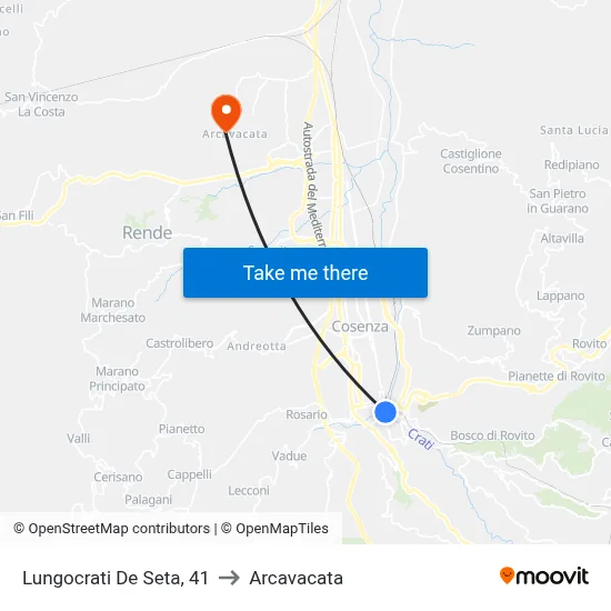 Lungocrati De Seta, 41 to Arcavacata map