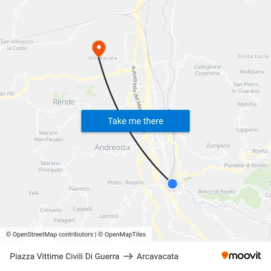 Piazza Vittime Civili Di Guerra to Arcavacata map
