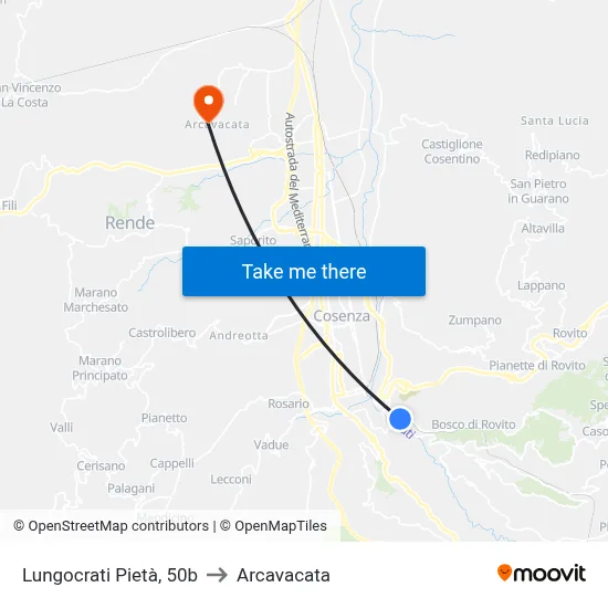 Lungocrati Pietà, 50b to Arcavacata map