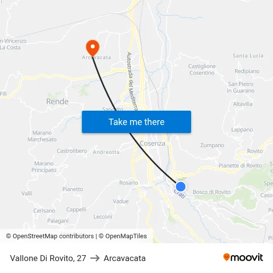 Vallone Di Rovito, 27 to Arcavacata map