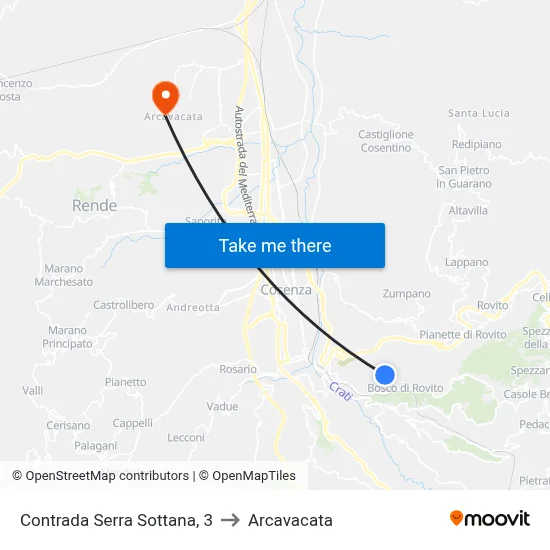 Serra Sottana District, 3 to Arcavacata map
