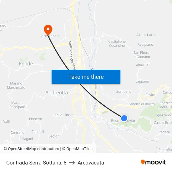 Serra Sottana District, 8 to Arcavacata map
