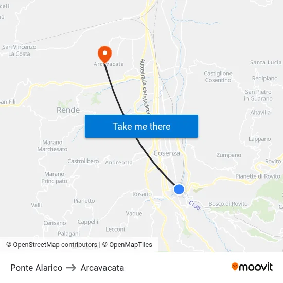 Alaric Bridge to Arcavacata map