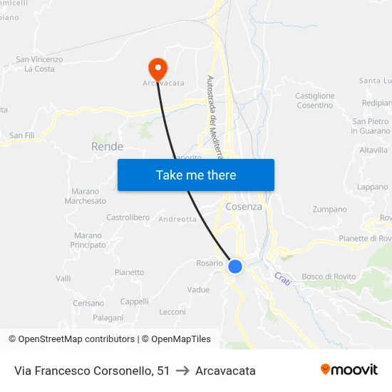 Francesco Corsonello Street, 51 to Arcavacata map