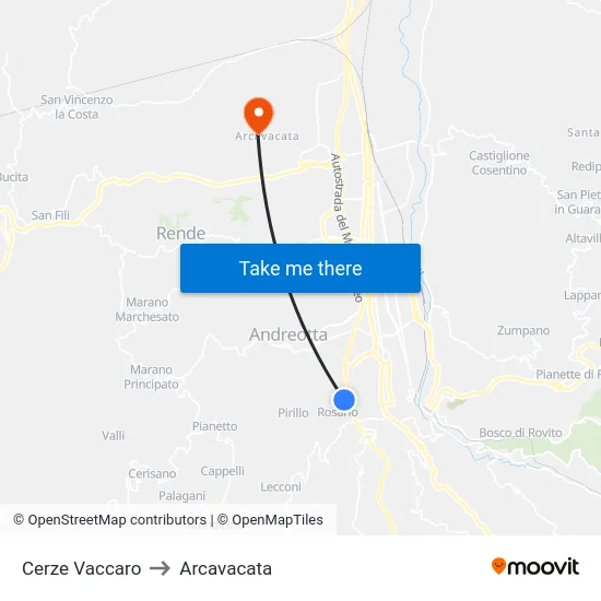 Cerze Vaccaro to Arcavacata map