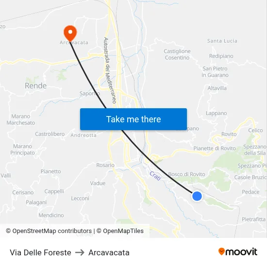 Delle Foreste Street to Arcavacata map