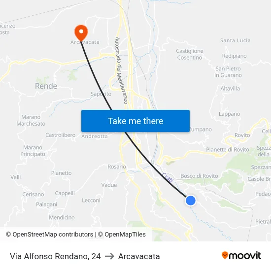 Alfonso Rendano Street, 24 to Arcavacata map