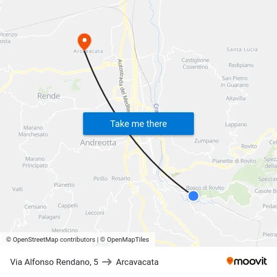Via Alfonso Rendano, 5 to Arcavacata map