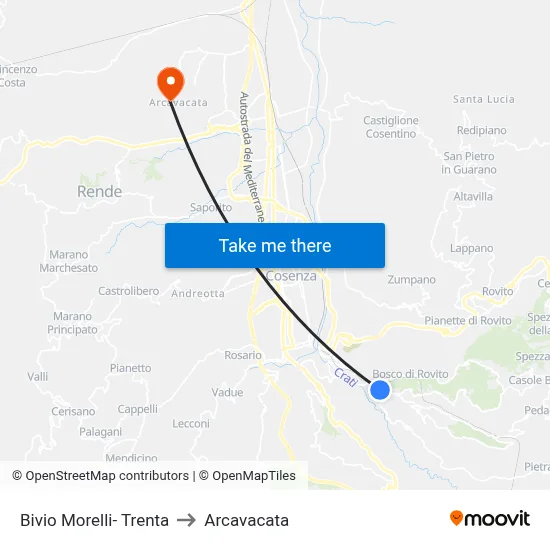 Morelli-Trenta Junction to Arcavacata map