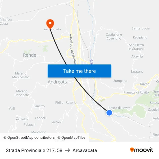 Provincial Road 217, 58 to Arcavacata map