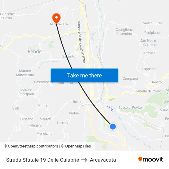 State Road 19 of Calabria to Arcavacata map