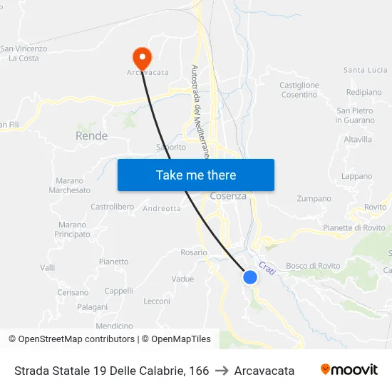 State Road 19 of Calabria, 166 to Arcavacata map