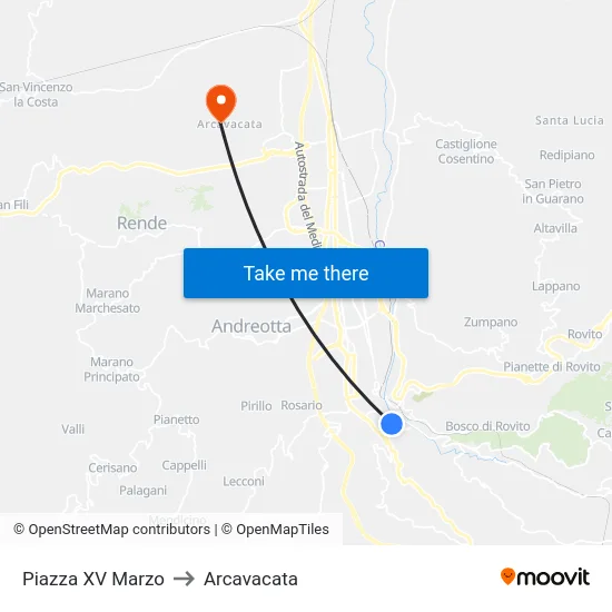 Piazza XV Marzo to Arcavacata map