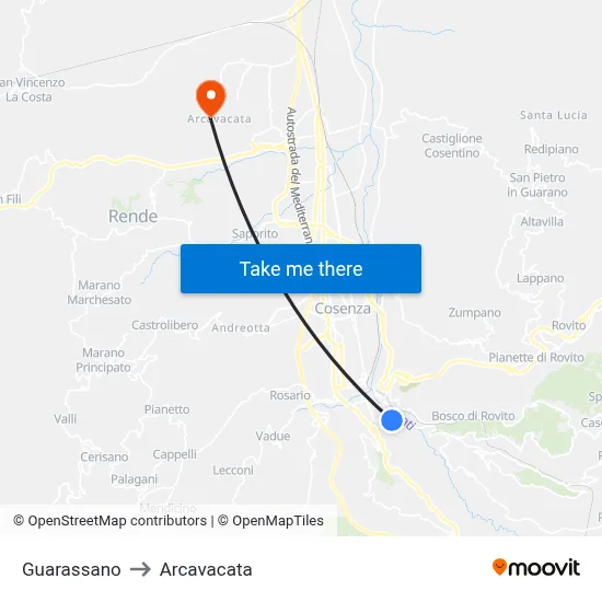 Guarassano to Arcavacata map