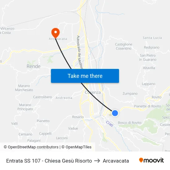 SS 107 Entrance - Risen Jesus Church to Arcavacata map