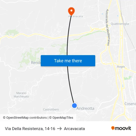 Via Della Resistenza, 14-16 to Arcavacata map