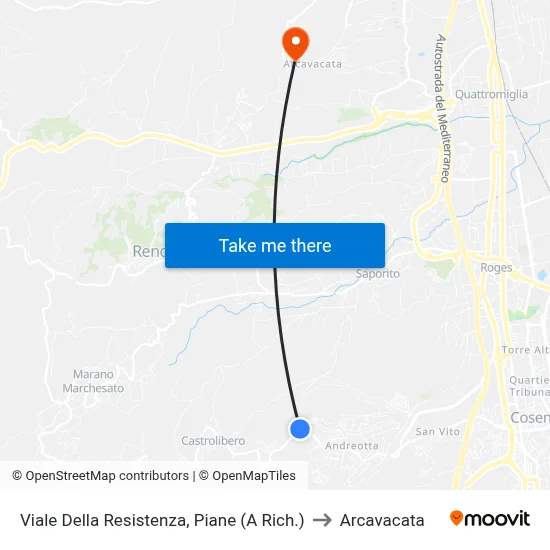 Resistance Avenue, Piane (On Request) to Arcavacata map