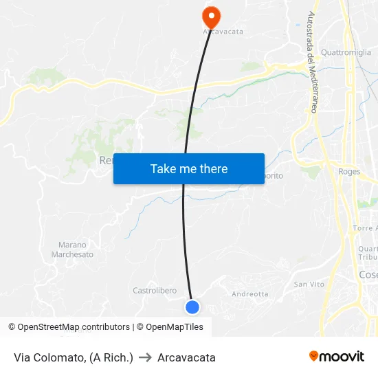 Via Colomato (On Request) to Arcavacata map