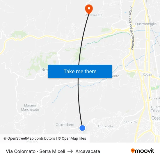 Via Colomato - Serra Miceli to Arcavacata map
