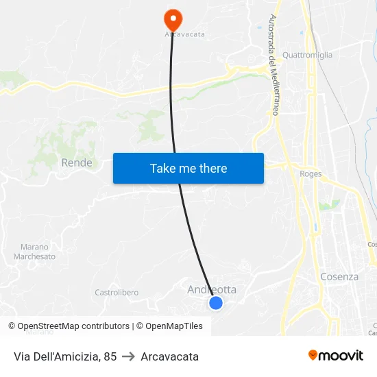 Via Dell'Amicizia, 85 to Arcavacata map