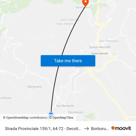 Provincial Road 159/1, 64-72 - Decollatura to Borboruso map