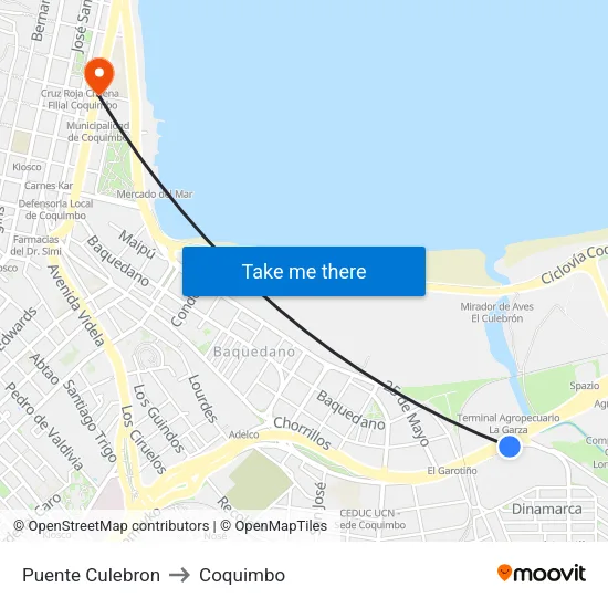 Puente Culebron to Coquimbo map