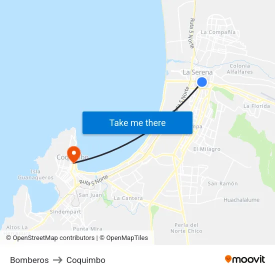 Bomberos to Coquimbo map