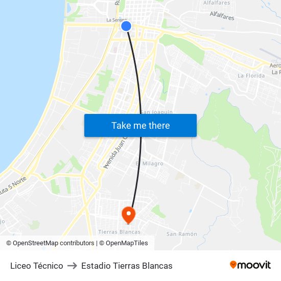 Liceo Técnico to Estadio Tierras Blancas map