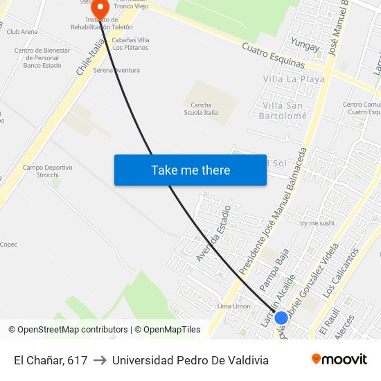 El Chañar, 617 to Universidad Pedro De Valdivia map
