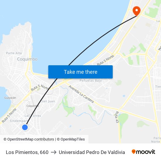 Los Pimientos, 660 to Universidad Pedro De Valdivia map