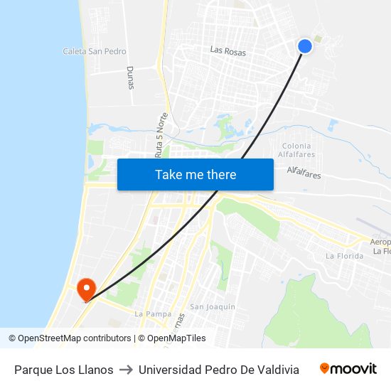 Parque Los Llanos to Universidad Pedro De Valdivia map