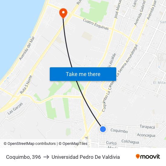 Coquimbo, 396 to Universidad Pedro De Valdivia map