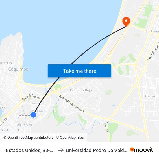 Estados Unidos, 93-108 to Universidad Pedro De Valdivia map