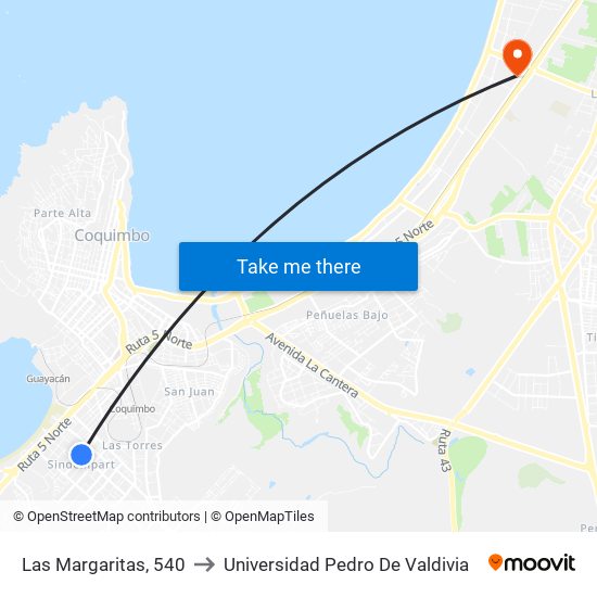 Las Margaritas, 540 to Universidad Pedro De Valdivia map