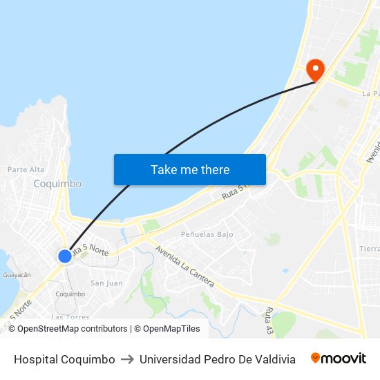 Hospital Coquimbo to Universidad Pedro De Valdivia map