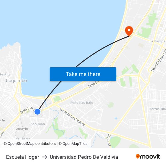 Escuela Hogar to Universidad Pedro De Valdivia map