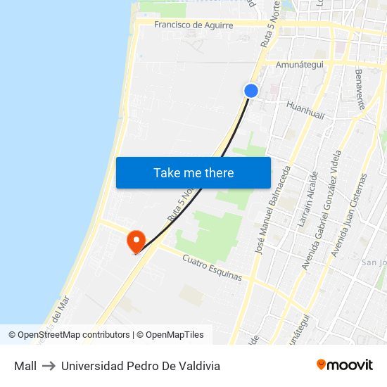 Mall to Universidad Pedro De Valdivia map