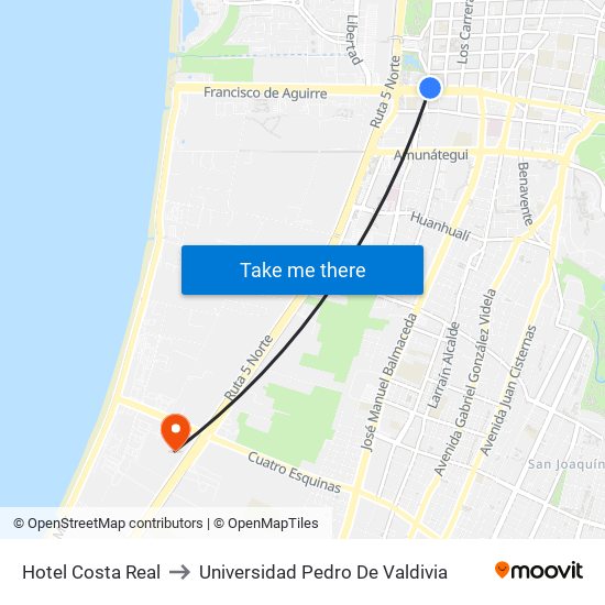 Hotel Costa Real to Universidad Pedro De Valdivia map