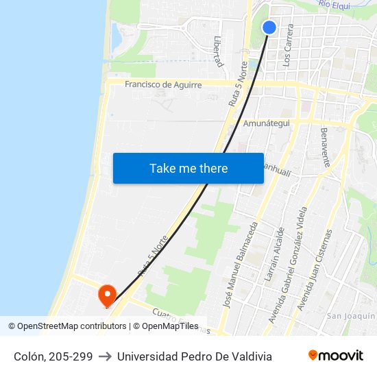 Colón, 205-299 to Universidad Pedro De Valdivia map
