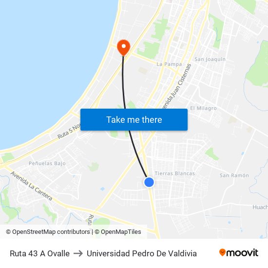 Ruta 43 A Ovalle to Universidad Pedro De Valdivia map