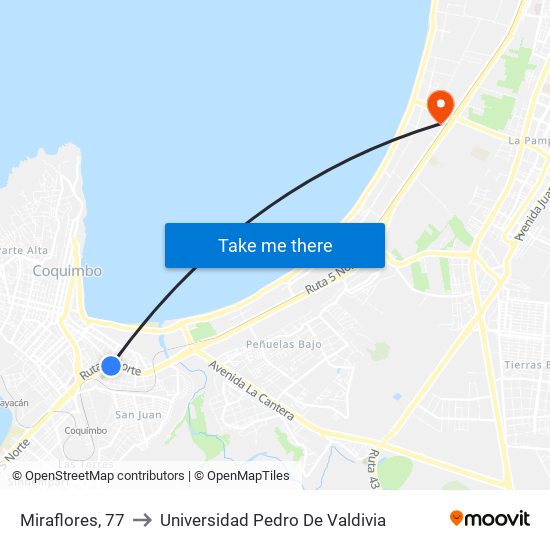 Miraflores, 77 to Universidad Pedro De Valdivia map