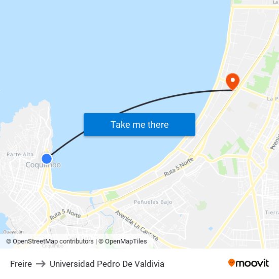 Freire to Universidad Pedro De Valdivia map