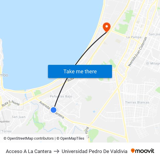Acceso A La Cantera to Universidad Pedro De Valdivia map