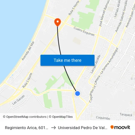 Regimiento Arica, 601-699 to Universidad Pedro De Valdivia map