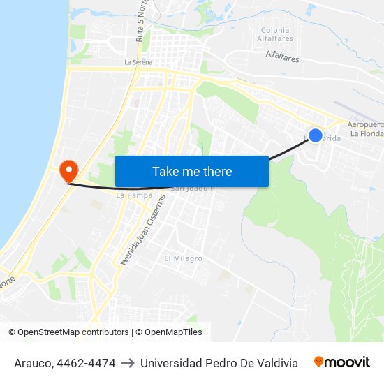 Arauco, 4462-4474 to Universidad Pedro De Valdivia map