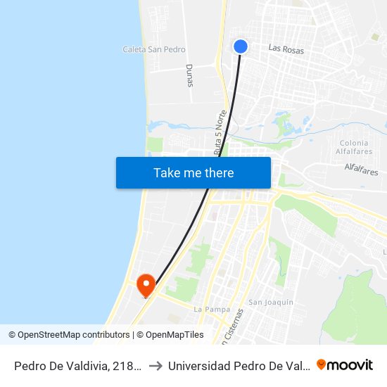 Pedro De Valdivia, 218-296 to Universidad Pedro De Valdivia map