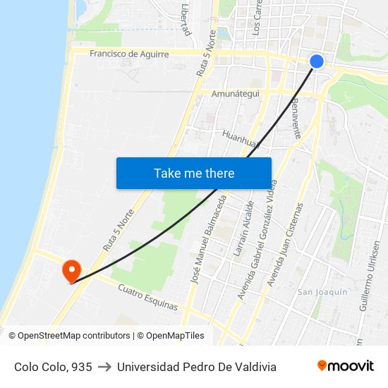 Colo Colo, 935 to Universidad Pedro De Valdivia map
