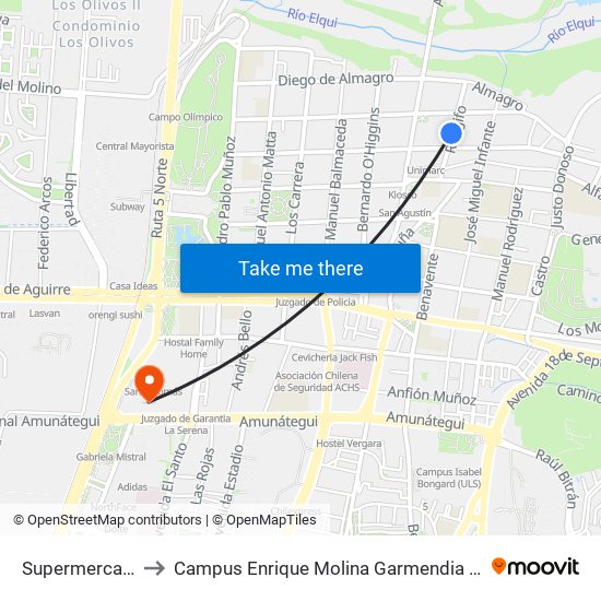 Supermercado to Campus Enrique Molina Garmendia (Uls) map