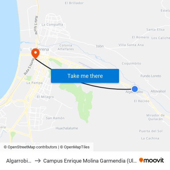 Algarrobito to Campus Enrique Molina Garmendia (Uls) map