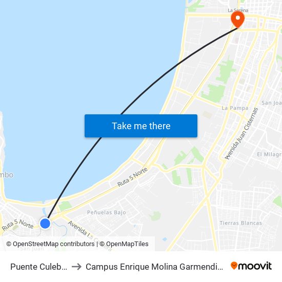 Puente Culebron to Campus Enrique Molina Garmendia (Uls) map